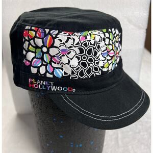 Planet Hollywood Vintage 1998 Military Cadet style women’s hat cap black rainbow